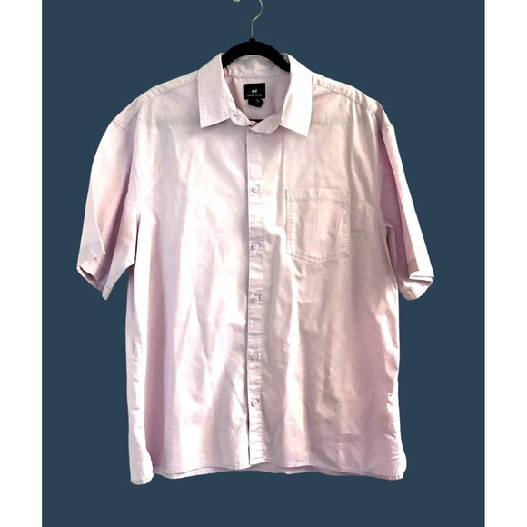 H&M- MENS LIGHT PURPLE COTTON SHORT SLEEVE BUTTON DOWN SHIRT SIZE LARGE - Picture 1 of 7